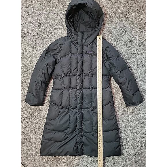 Patagonia Girl's S (8) Down Parka Long Puffer Coat Black Goose Insulated Jacket - Picture 5 of 10